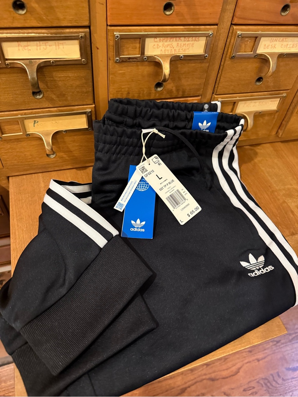 NWT Adidas Originals Primeblue SST Track Pants Black White Men's L GF0210